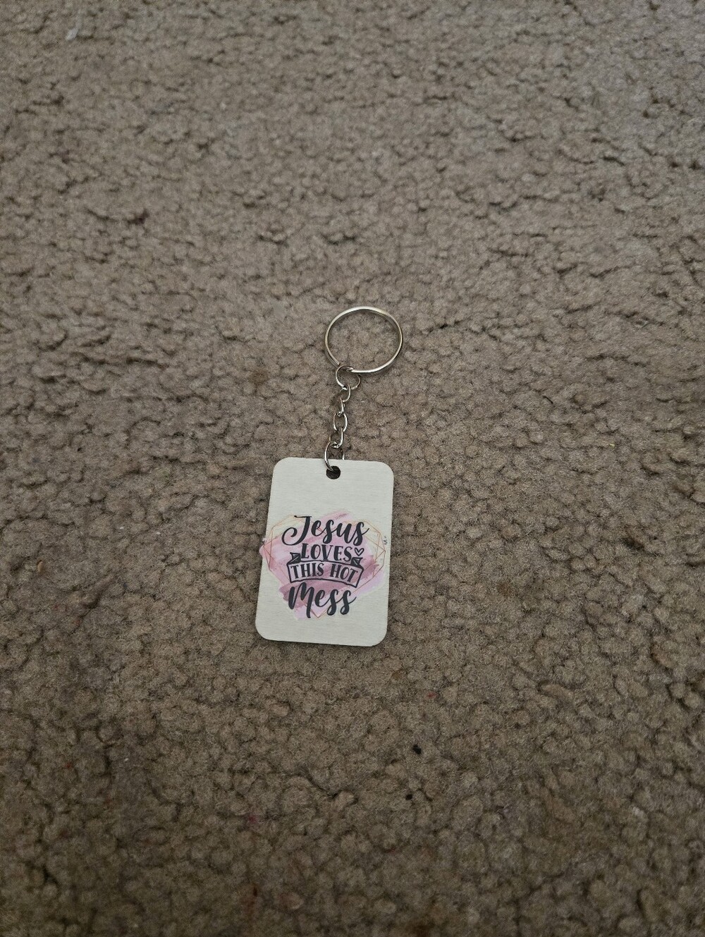 Handmade Christian Humor Keychain – “Jesus Loves This Hot Mess” Bag Charm. Key05 - Picture 3 of 3
